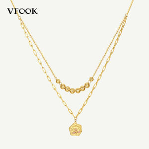 Collana VFOOK Personalizzabile a Strati con Perline, Gioielli da Donna in Oro Vero 14K/18K, Collana Moda Personalizzata per Ragazze - Product Image 1