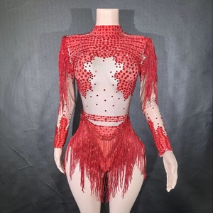 Costume de ballet jaune brillant à franges et fente haute pour chanteuse, robe de scène sexy pour spectacle de bar, costumes de performance - Product Image 3
