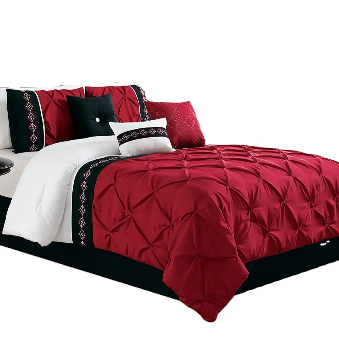 Ensemble de literie avec couette Double-aiguille point pincement pli literie-ensemble de draps de lit de luxe taie d'oreiller drap de lit housse de couette