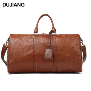 Dujiang <b>Leather</b> Travel <b>Bag</b> 36-55L Large Capacity Men's Business Duffel <b>Bag</b> Solid Color Retro Style - Product Image 5