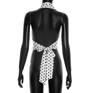 Viviblook J26TP092 Nouveau haut d'été décontracté pour femme, col en V, sans manches, à pois, sexy, dos nu, avec lacets - Product Image 4