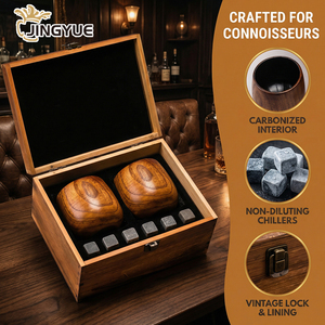 Juego de 2 Vasos de Bourbon de Madera Quemada Personalizados <span class=keywords><strong>para</strong></span> Hombre, Juego de 6 Piedras Enfriadoras de Whisky Reutilizables en Caja de Regalo de Madera - Product Image 3