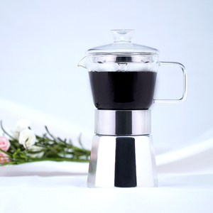 Nouvelle conception de cafetière à percolateur de style italien, en <span class=keywords><strong>verre</strong></span> transparent et en aluminium, cafetière à moka, 6 tasses à expresso - Product Image 3