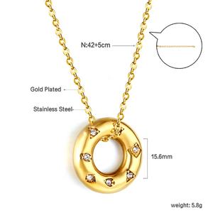 สร้อยคอแฟชั่นสแตนเลสสตีลชุบทอง 18k รูปโดนัทวงกลม ประดับเพชรคิวบิกเซอร์โคเนียทรงกลมสำหรับผู้หญิง - Product Image 2