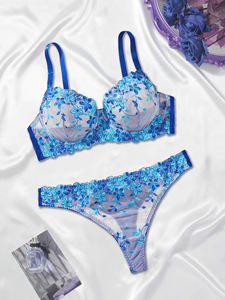 طقم ملابس داخلية نسائية مكون من قطعتين بتصميم جديد لعام 2026، مزين بالتطريز الزهري على شبكة شفافة مثيرة وخفيفة - Product Image 3