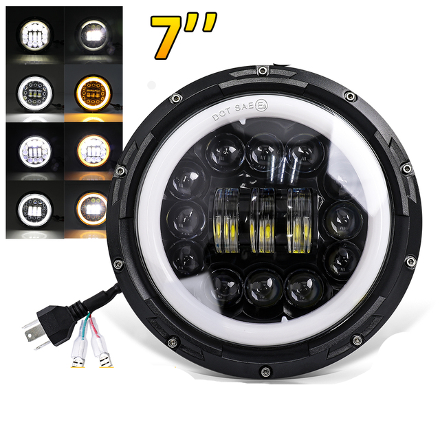 LED Head Light DRL Signal Turning Amber Yellow Chrome Silver Black 50W Off Road 4WD 12v 24v Car 7Inch Round Led Headlight
