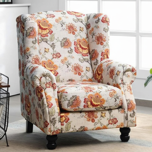Fauteuil à oreilles en tissu rouge floral moderne du Pays de Galles pour le salon - Product Image 1