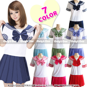 Sailor Uniform Set For Girls School <b>Costume</b> Cosplay Anime Outfit Red Green Pink Spandex Plain Weave Children Size - Product Image 5