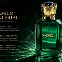 Flacon de parfum de luxe au design moderne, flacon de parfum vide en verre vert 50ML, flacon de parfum avec boîte, flacons de parfum avec couvercles dorés