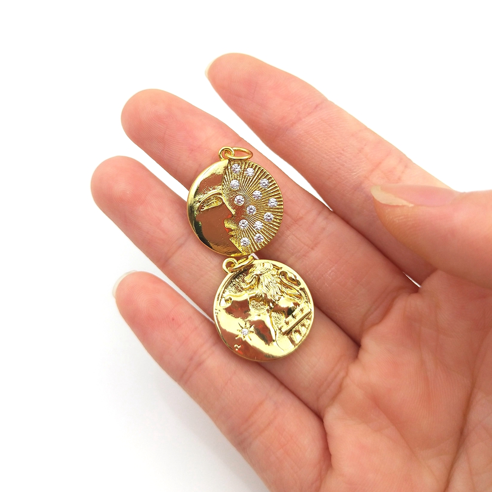 Good quality 2021 new fashion design hand with eye lion beast star moon faces gold plated bracelet pendants for necklace making