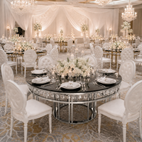 Table de réception ronde de luxe en acier inoxydable doré pour événements de mariage et hôtels