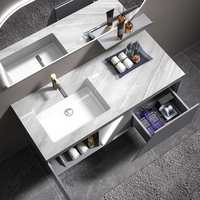 Vasque de salle de bain futuriste en aluminium Cyber-Luxe |   Plateau en pierre frittée |   Meuble d'appoint unique avec 7 LED |   Ensemble de miroirs intelligents intégrant des technologies de pointe