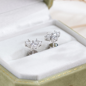 Messi Jewelry MSE-904 9K White Gold <b>Round</b> Emerald And <b>Cushion</b> Diamond Earrings For Women - Product Image 2