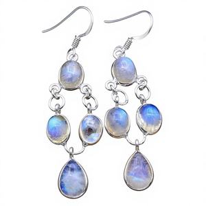 Boucles d'oreilles pendantes vintage plaquées or, en argent sterling 925, avec pierre de lune arc-en-ciel de 7-10 mm, faites à la main, cadeau d'anniversaire - Product Image 1