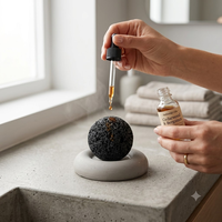 Ensemble diffuseur d'huiles essentielles en roche volcanique pour la maison, avec support en béton industriel, logo personnalisé, cadeau de bien-être, vente en gros