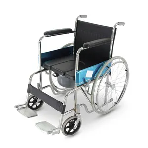 OEM Logo Elderly Airline Approved Light Weight Wheel Chair Commode Toilet Steel Foldable Manual Wheelchair