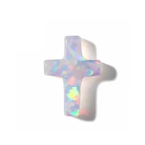 Australian gelatina opale Suppliers-Versione di pittura a olio a forma di croce scintillio colorato sintetico opale di fuoco polimero pietra coltivata per impostazione di gioielli