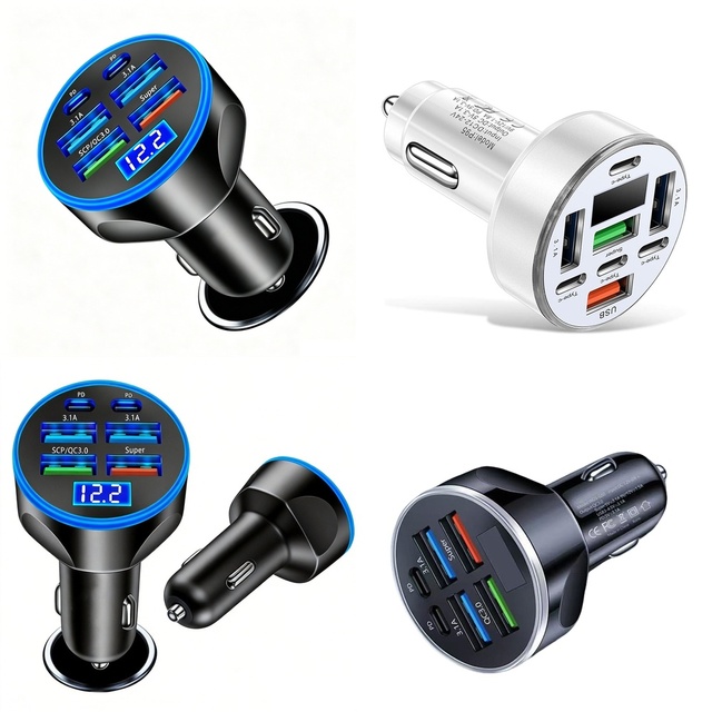 USB Car Charger Multi Port with LED Voltage Display Super Fast Charging for iPhone Samsung Trending Product 2026 New Arrivals