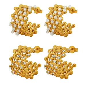 OUDIANYA perhiasan EH246-7 berlubang kecil manik-manik emas patchwork grid-seperti Anting set dengan manik-manik karet anting berlian imitasi