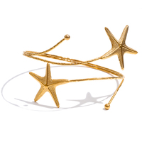 Bracelet jonc réglable en acier inoxydable JINYOU 5735 style plage estival avec étoile de mer métallique