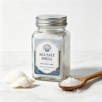 Étiquettes personnalisées en rouleau bleu marine, crème, or métallisé, coquillage, sel marin pour l'emballage et l'impression de bouteilles d'assaisonnements de fruits de mer