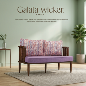 Modern Wicker <b>Sofa</b> Booth Upholstered Lounge Bench with Cushioned Seat <b>Foam</b> Filled Padded Arm for Living Room Cafe Restaurant - Product Image 3