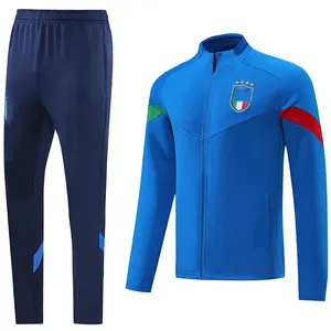 Factory Price Newest 2023 Italy National Team Blue Adult Soccer Jacket Uniform,Italy Blue Full Zipper Jacket Set