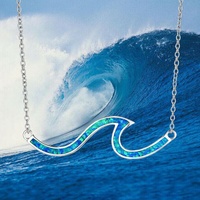 Collier en argent sterling 925 avec opale bleue hawaïenne en forme de vague, vente en gros d'usine, collier vague océanique pour les surfeurs, bijoux de plage