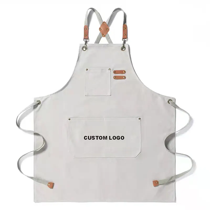 Leather Canvas Kitchen Aprons for Woman Men Chef Stylist Apron Grill Restaurant Bar Shop Cafes Beauty Nails Studios Uniform