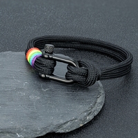 Bracelets de sauvetage d'urgence en plein air faits à la main Double couche Milan Cord Bracelets noirs en acier inoxydable PVD fermoir en forme de U