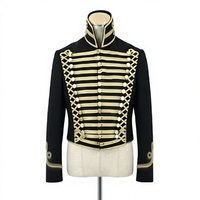 Veste Hussarde Homme Noire en Laine Double Boutonnage Col Montant Broderie Dorée Uniforme Napoléonien Hiver