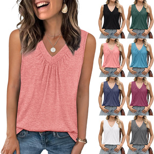 TS-1 2025 nouveaux T-shirts décontractés pour femmes <span class=keywords><strong>sans</strong></span> manches licou d'été - Product Image 1