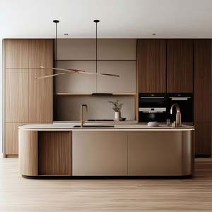 Ensemble d'unités de cuisine modulaires en bois massif, modernes et professionnelles, avec îlot central et évier, designs tout-en-un pour villas et appartements - Product Image 6