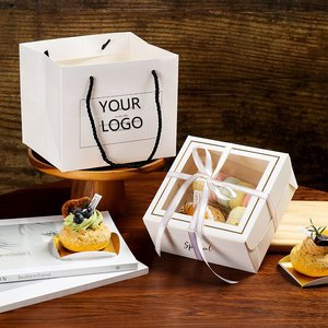 Wholesale Bio-degradable Donut Box White Cardboard Mini <strong>Cupcake</strong> Clear Package Box and <strong>Bag</strong> <strong>for</strong> Dessert Shop - Product Image 1