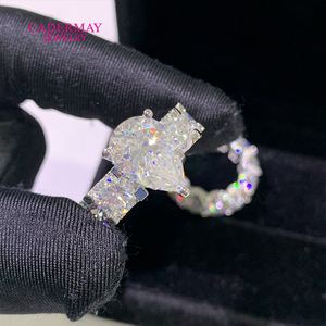 Sang Trọng Moissanite Xếp Chồng Nhẫn 925 Bạc Moissanite Eternity Ban Nhạc 5ct 9X13Mm Lê Cắt Cưới Engagement <span class=keywords><strong>Ring</strong></span> Với Pave 6Mm - Product Image 2