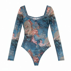 Özel Tasarım Kadın Uzun Kollu Vintage Tam Baskılı Fileli Body - Product Image 6