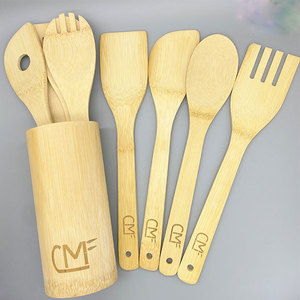 Set di utensili da cucina in bambù eco-friendly 8 pezzi utensili da cucina con logo personalizzato con foro 100% bambù facile da pulire per la cucina - Product Image 2