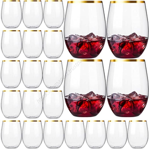 Vente en gros de verres à cocktail pour réceptions de mariage DD1050, 16 oz, verres à vin en plastique pour bars, coupes à champagne sans pied avec bord doré - Product Image 5