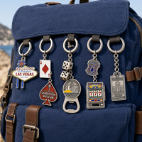 Porte-clés en métal émaillé sur le thème du casino de Las Vegas, dés de poker, machine à sous, souvenir touristique, porte-clés en métal, cadeaux