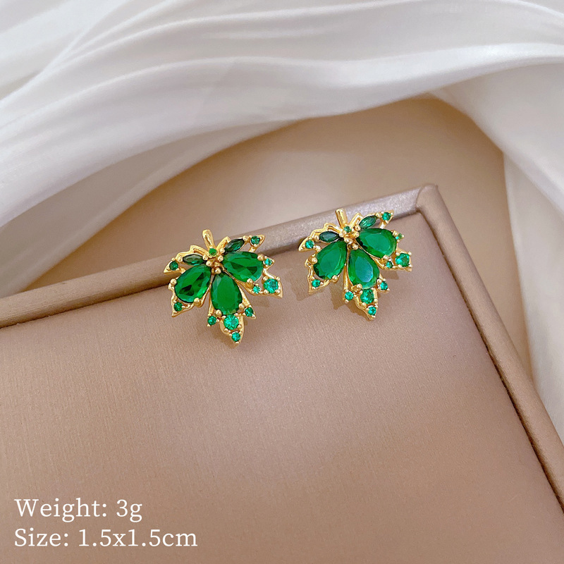 E334 Green Stud Earrings [Real Gold Electroplated]