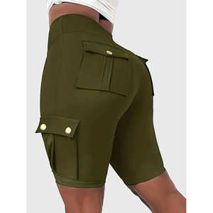 Shorts de yoga pour femmes à haute élasticité avec séchage rapide et couleur unie, pantalon de fitness de qualité supérieure avec poche cargo, logo personnalisé - Product Image 4