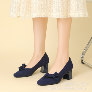 <span class=keywords><strong>Chaussures</strong></span> à enfiler d'été respirantes à bout carré et <span class=keywords><strong>talon</strong></span> épais pour femme, style princesse avec nœud, en maille - Product Image 4