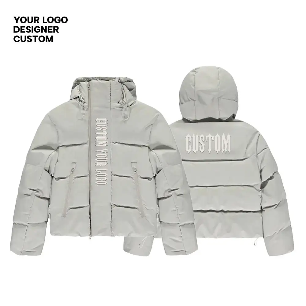 Oem Atacado Casual Street Inverno Destacável Capuz Puffer Casaco Jaqueta Custom Waterproof Ripstop Down Puffer Jacket Para Homens