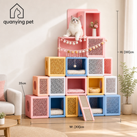 Structure d'escalade pour chat moderne et luxueuse, colorée, à motif floral, avec bouton-pression, pour salon