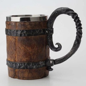 Boccale da Birra Stile Vichingo Simulazione <span class=keywords><strong>Botte</strong></span> in <span class=keywords><strong>Legno</strong></span> Tazza da Birra a Doppia Parete in Metallo Isolato 1 Pezzo per Bar - Product Image 2