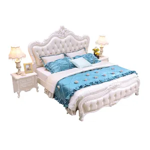 Set Furniture Tempat Tidur Kamar Tidur Royal, Tempat Tidur Ukiran Kulit Kayu Ganda Ukuran King