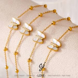 Pulsera de bola de mariposa de moda de acero inoxidable Carline, pulsera de cadena <span class=keywords><strong>Likn</strong></span> de oro de 18 quilates con incrustaciones de circón, joyería para mujer - Product Image 5