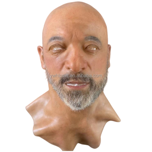 HLC OEM 1PC Topeng Wajah Silikon Pria Tua Nenek Realistis Topeng Silikon Wajah Manusia dengan Wig dan Jenggot untuk Pesta Cosplay - Product Image 1