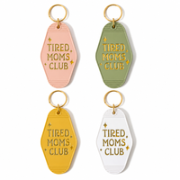 Vente en gros de porte-clés de motel rétro vintage en acrylique, avec estampage à chaud doré et impression double face, pour souvenir de mariage et hôtel