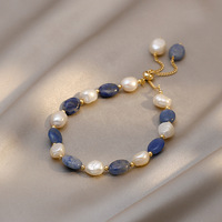 Bracelet en jade aventurine bleue Jachon et perle d'eau douce blanche, bijoux minimalistes pour femmes, accessoire pour cadeau